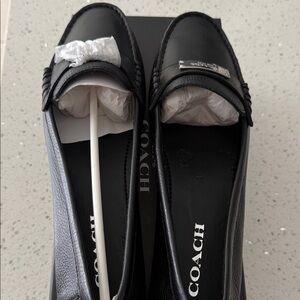 Coach Black Leather Flats with Silver Detail